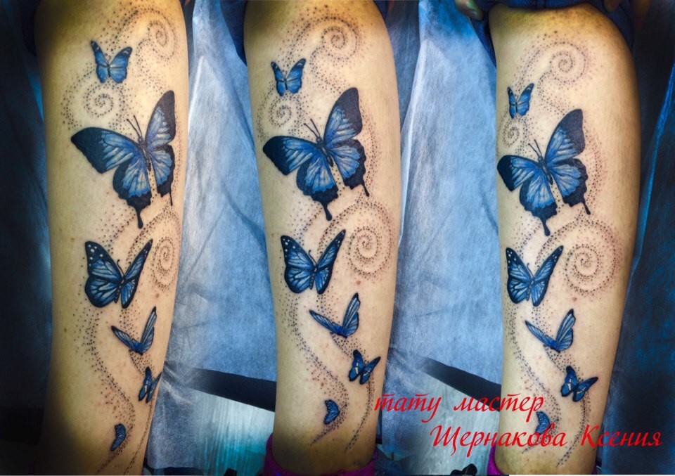 Фотография татуировки под названием «Синие бабочки»