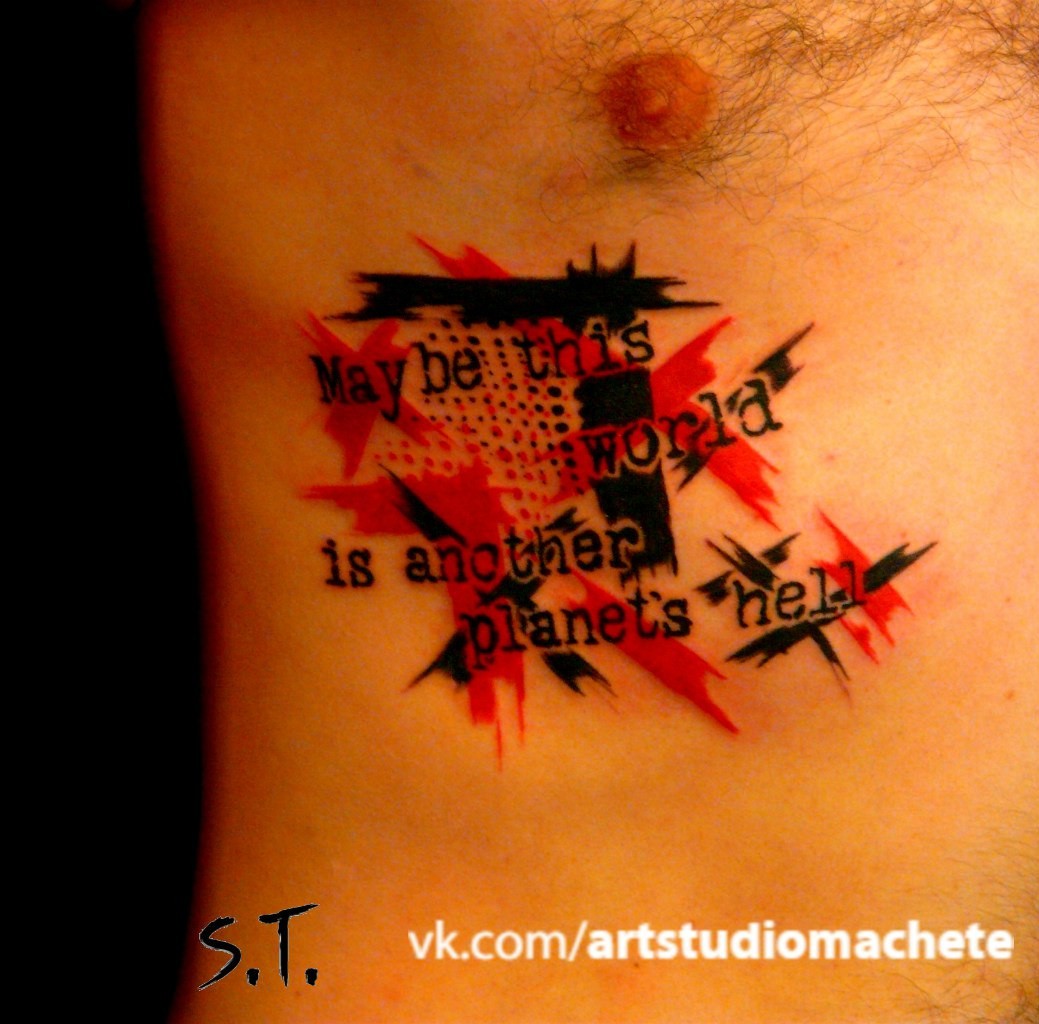 Фотография татуировки под названием «Надписи треш полька»