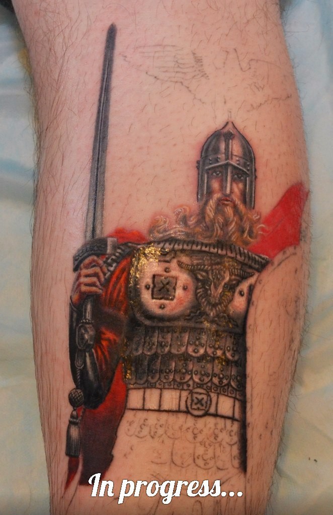 Фотография татуировки под названием «Воин с мечом»
