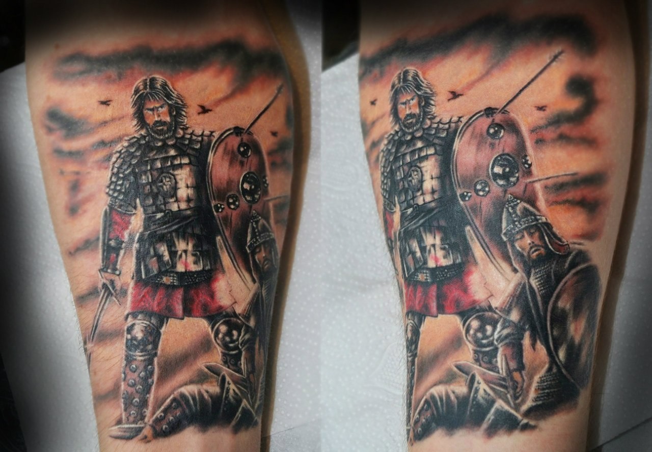 Фотография татуировки под названием «Два воина»