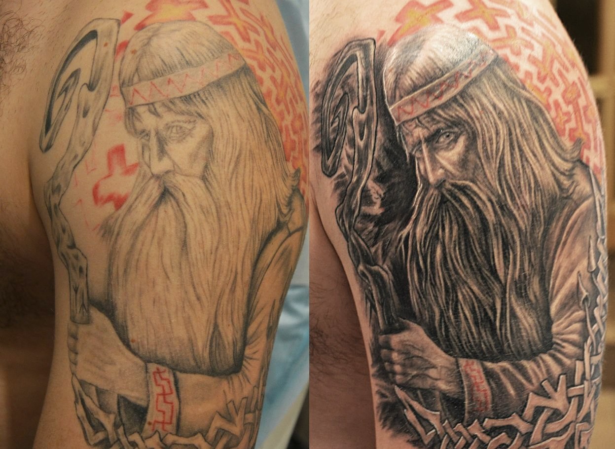 Фотография татуировки под названием «Старик с тростью»