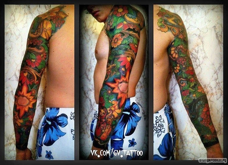 Фотография татуировки под названием «Разноцветный рукав»