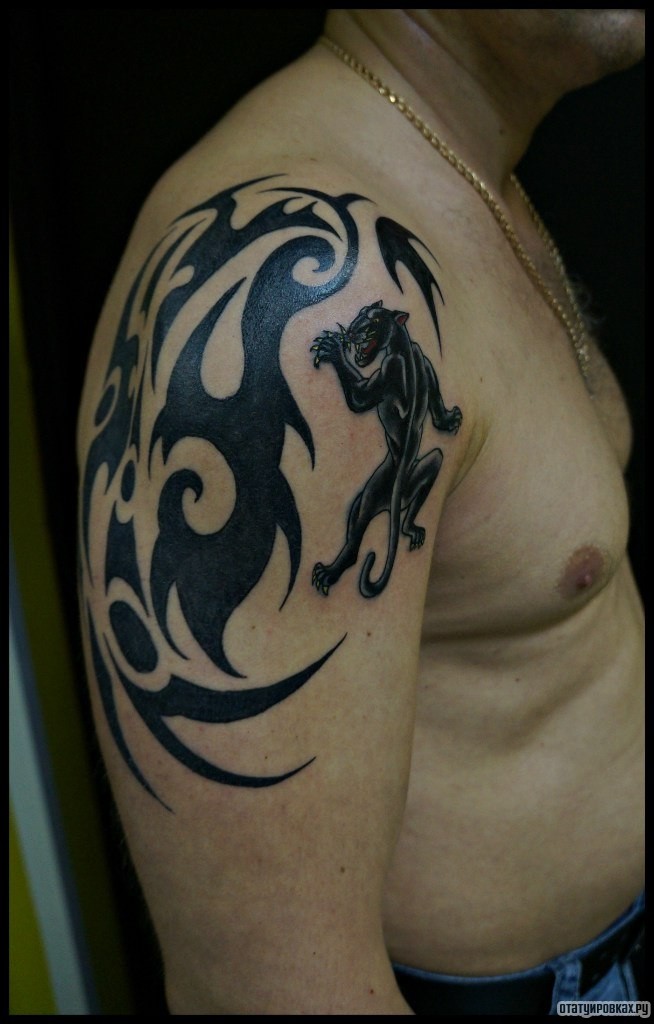 Фотография татуировки под названием «Трайбл узор с пантерой»