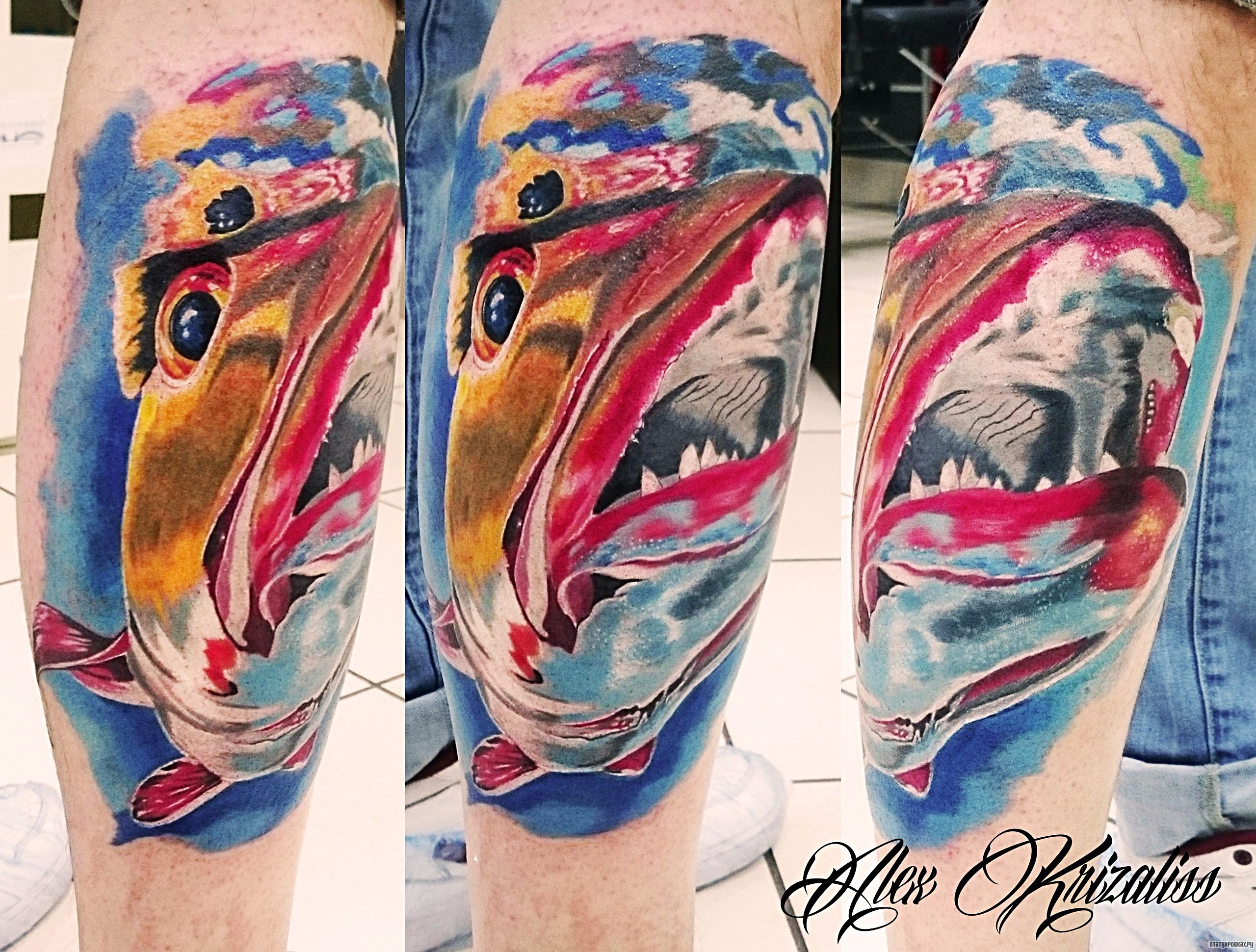 Фотография татуировки под названием «Рот акулы»