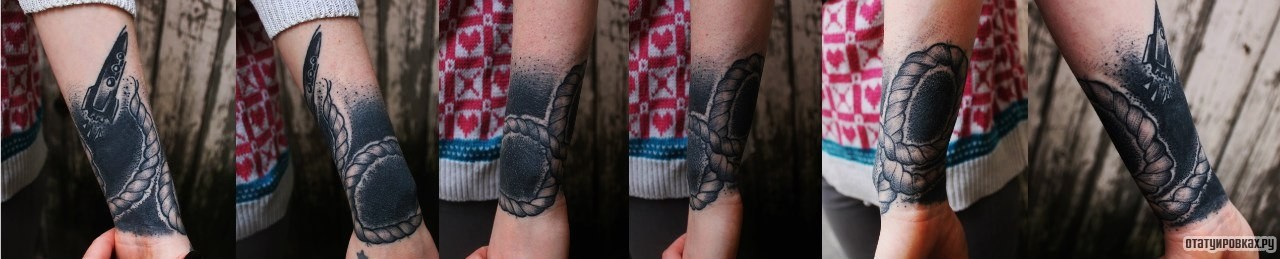 Фотография татуировки под названием «Веревка и ракета»