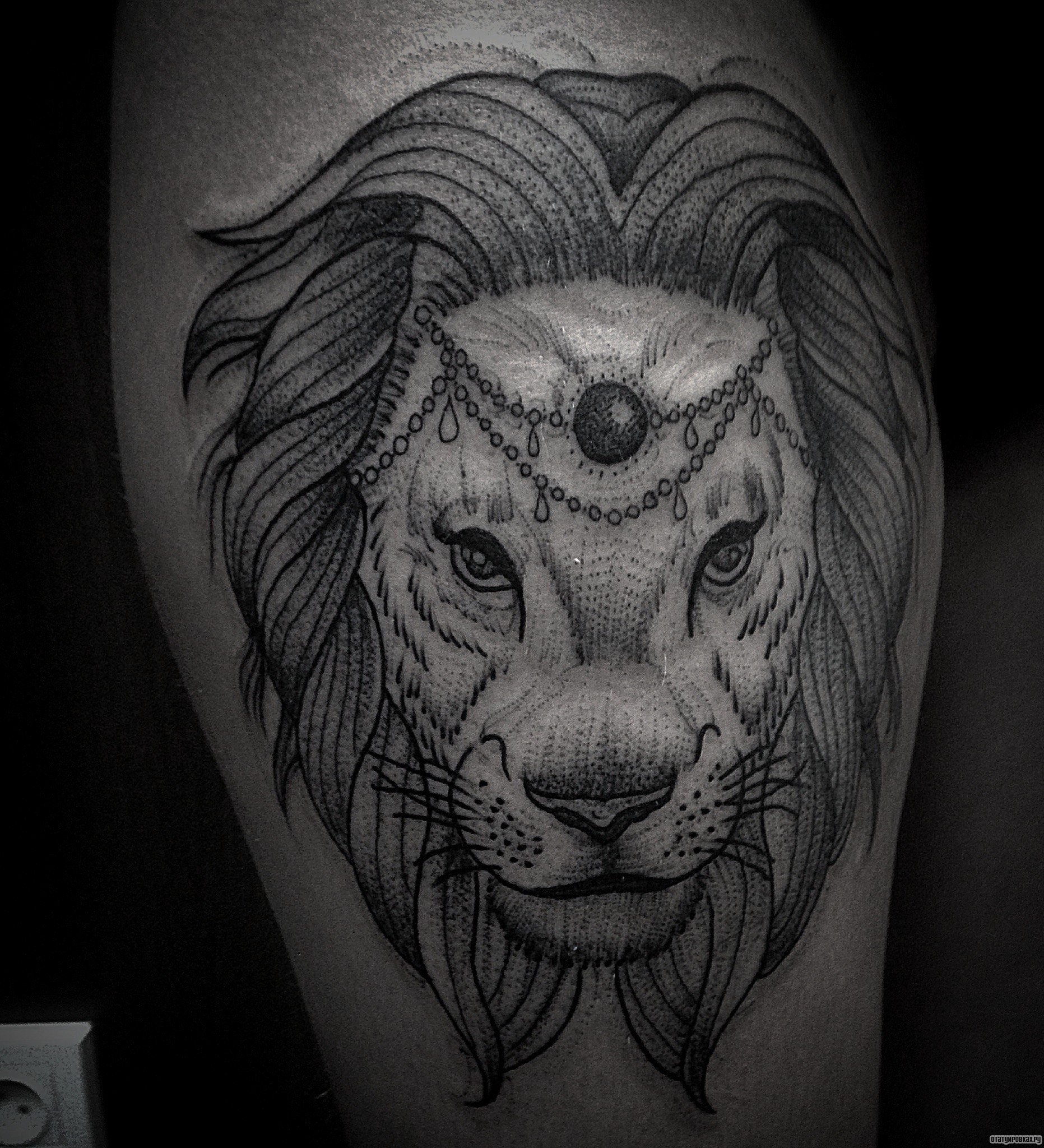 Фотография татуировки под названием «Лев с украшениями»