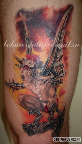 Фотография татуировки под названием «Дьявол с крыльями»