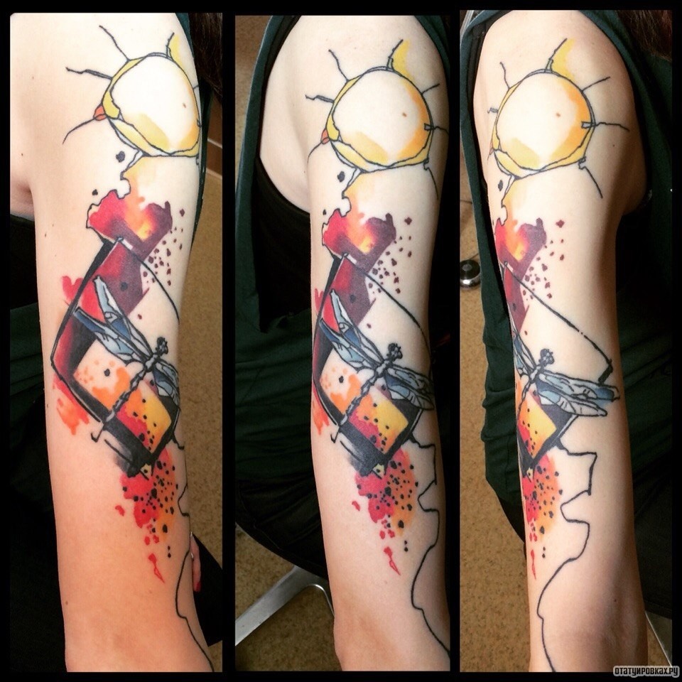 Фотография татуировки под названием «Солнце, стрекоза»