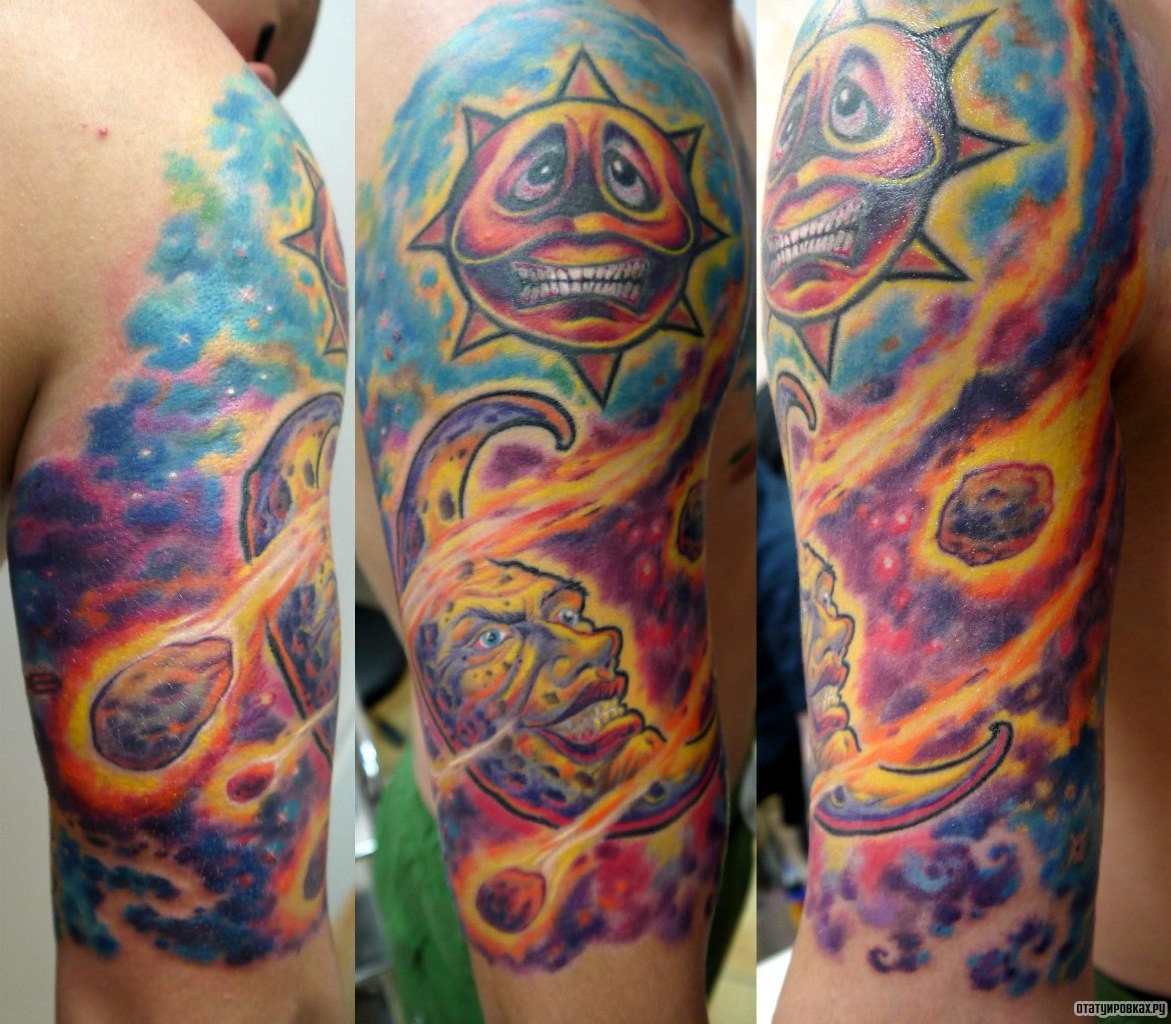 Фотография татуировки под названием «Солнце и луна»