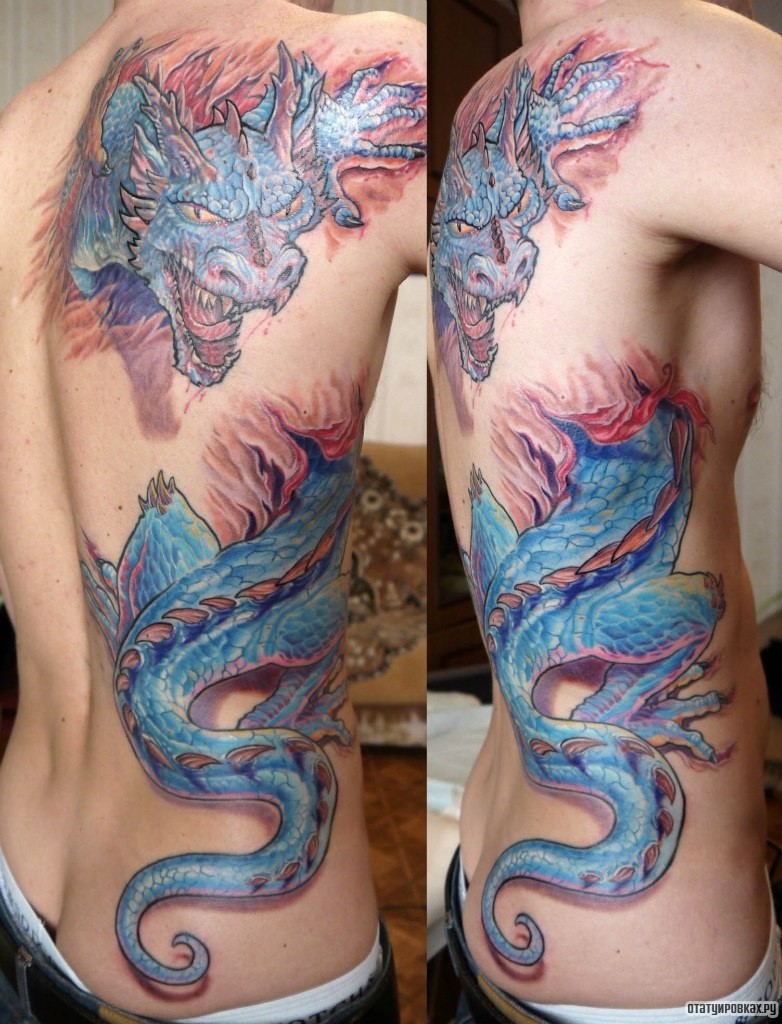 Фотография татуировки под названием «Дракон из груди»