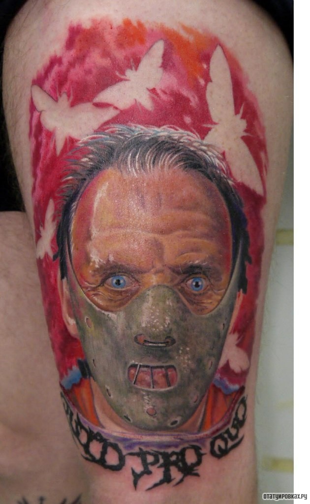 Фотография татуировки под названием «Человек в маске на рту»