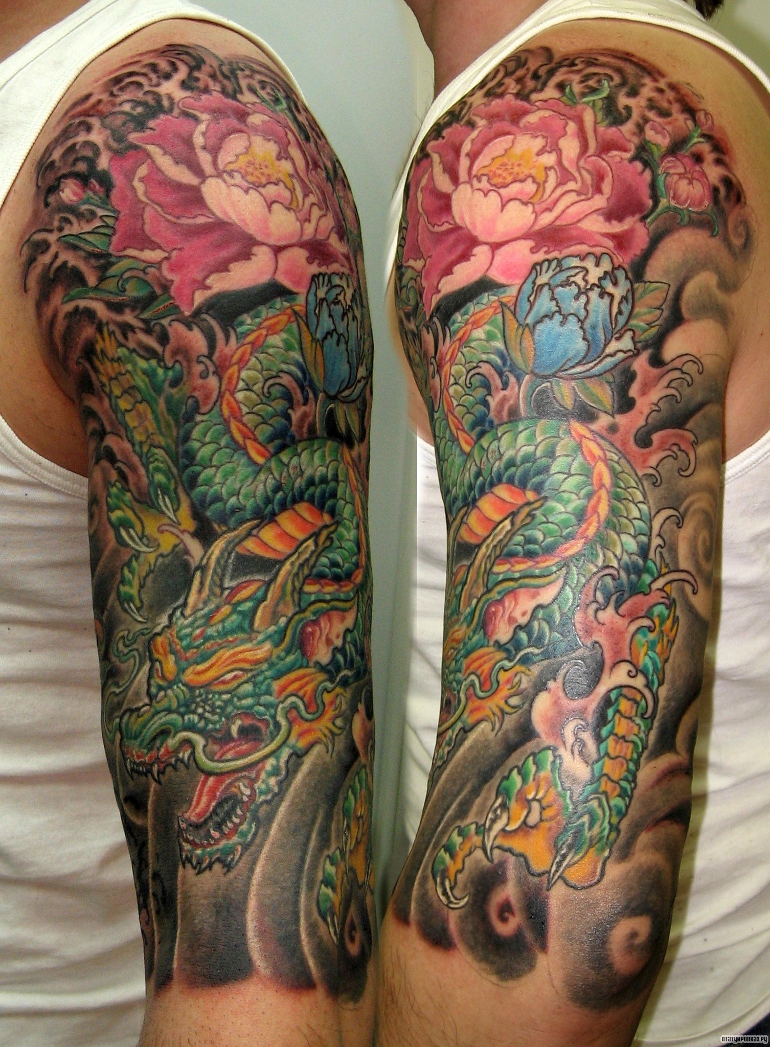 Фотография татуировки под названием «Японская тату дракона с пионом»