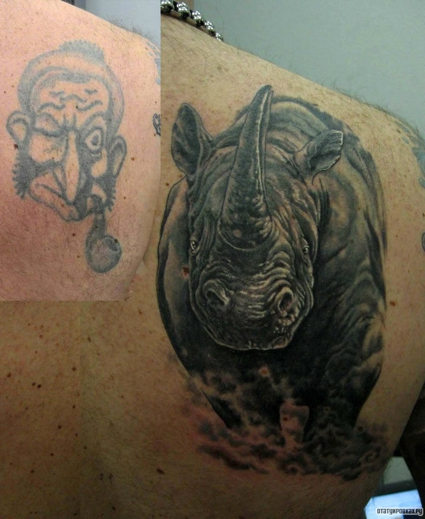 Фотография татуировки под названием «Носорог»