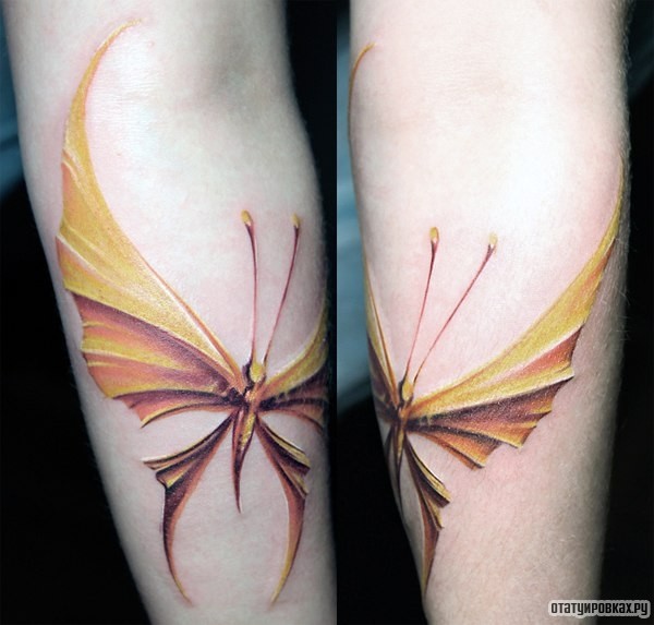 Фотография татуировки под названием «Желтая бабочка»