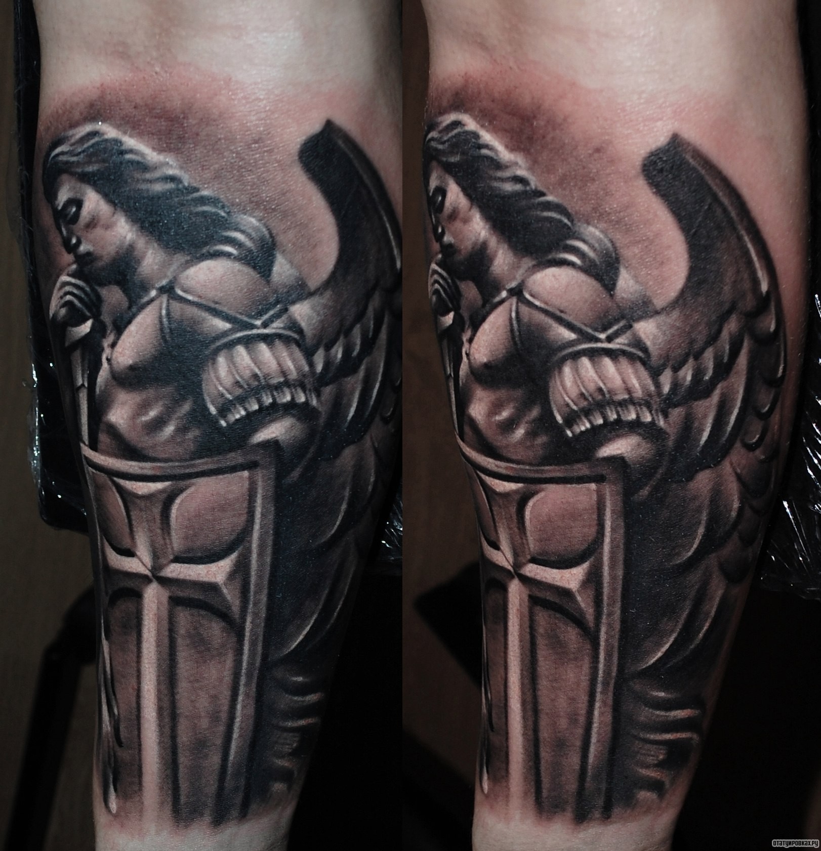 Фотография татуировки под названием «Архангел с щитом»