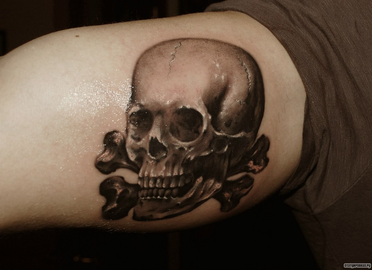 Фотография татуировки под названием «Череп и кости»