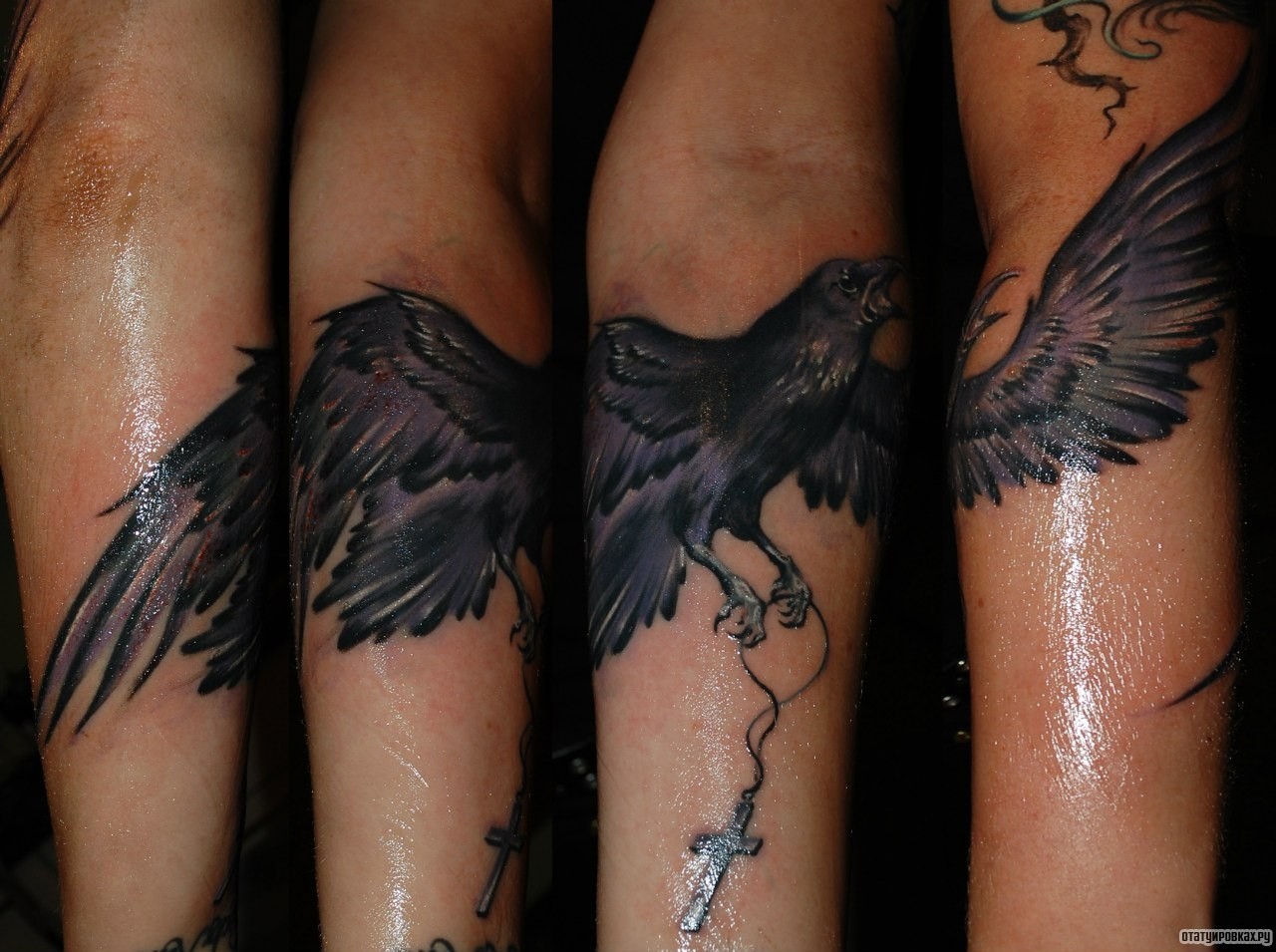 Фотография татуировки под названием «Ворон с крестиком»