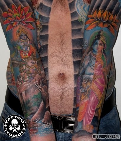 Фотография татуировки под названием «Буддийская тату, будда и лотос»