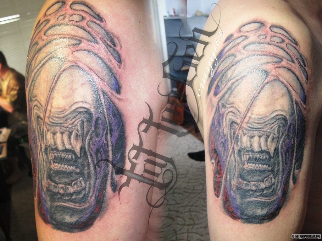 Фотография татуировки под названием «Ужасные челюси»