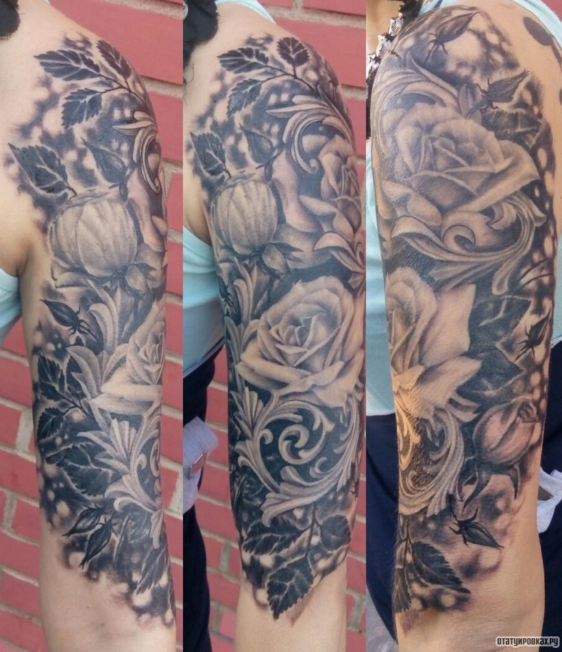 Фотография татуировки под названием «Розы, листья»