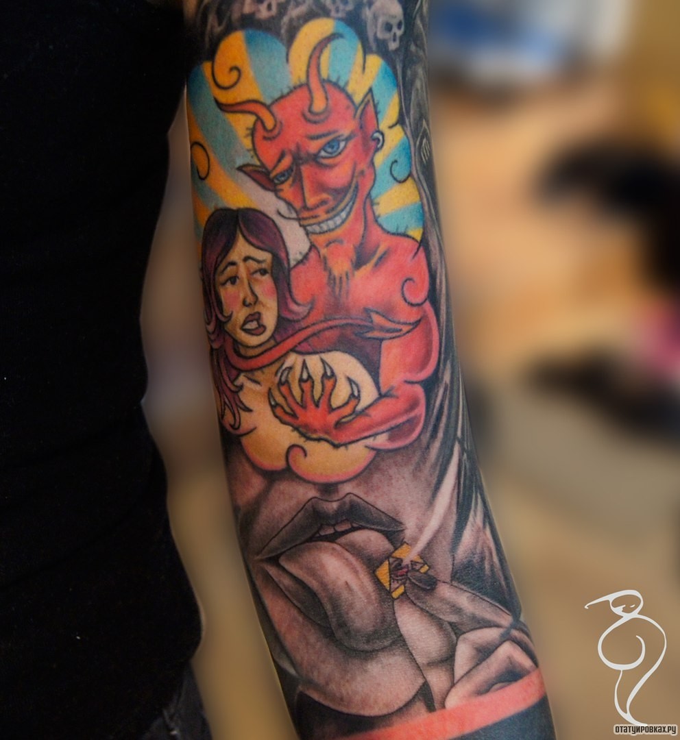 Фотография татуировки под названием «Девушка и дьявол»