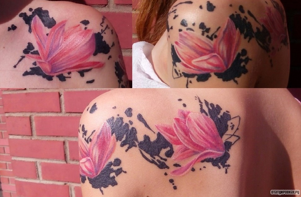 Фотография татуировки под названием «Лилии с кляксами»