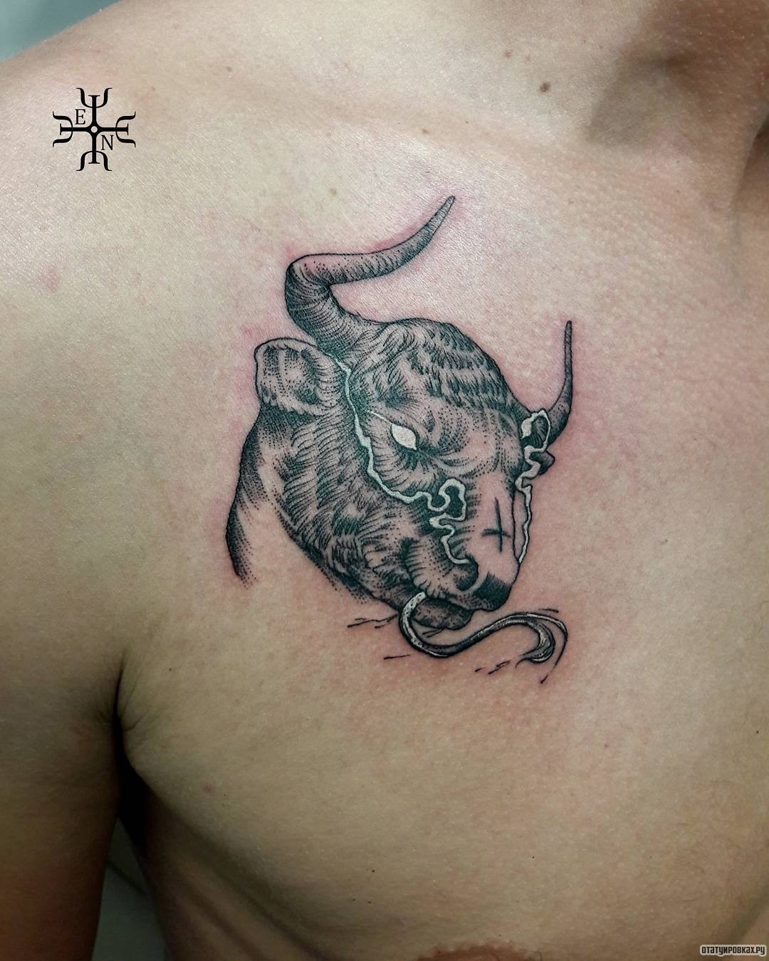 Фотография татуировки под названием «Бык»