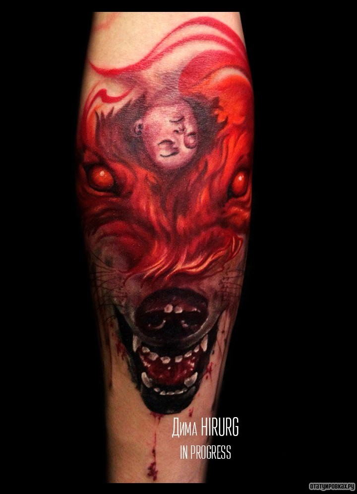 Фотография татуировки под названием «Кровавый волк»