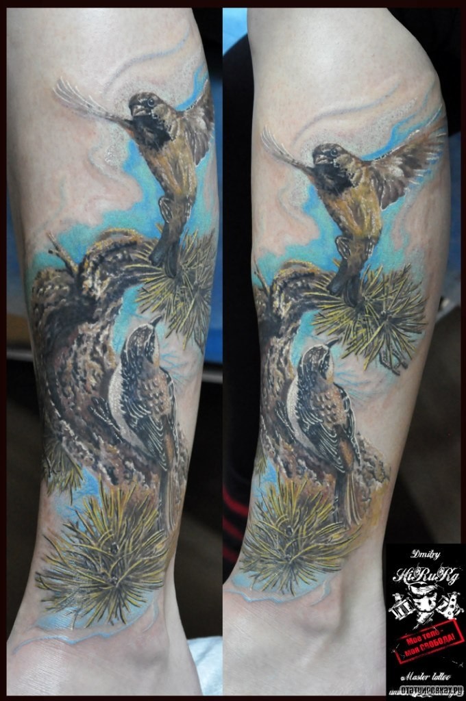 Фотография татуировки под названием «Две птицы колибри»