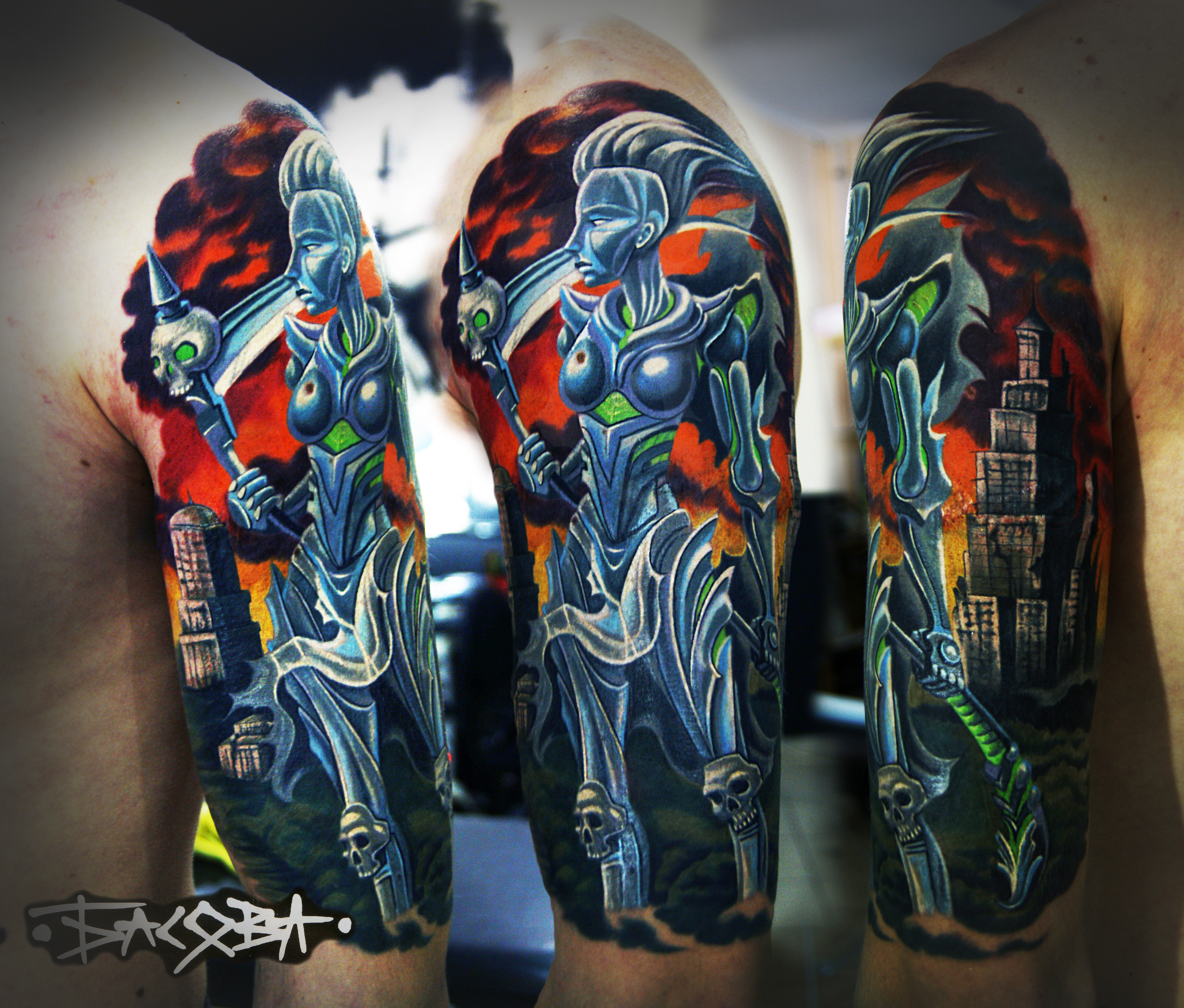Фотография татуировки под названием «всадник смерти постапакалипсис»