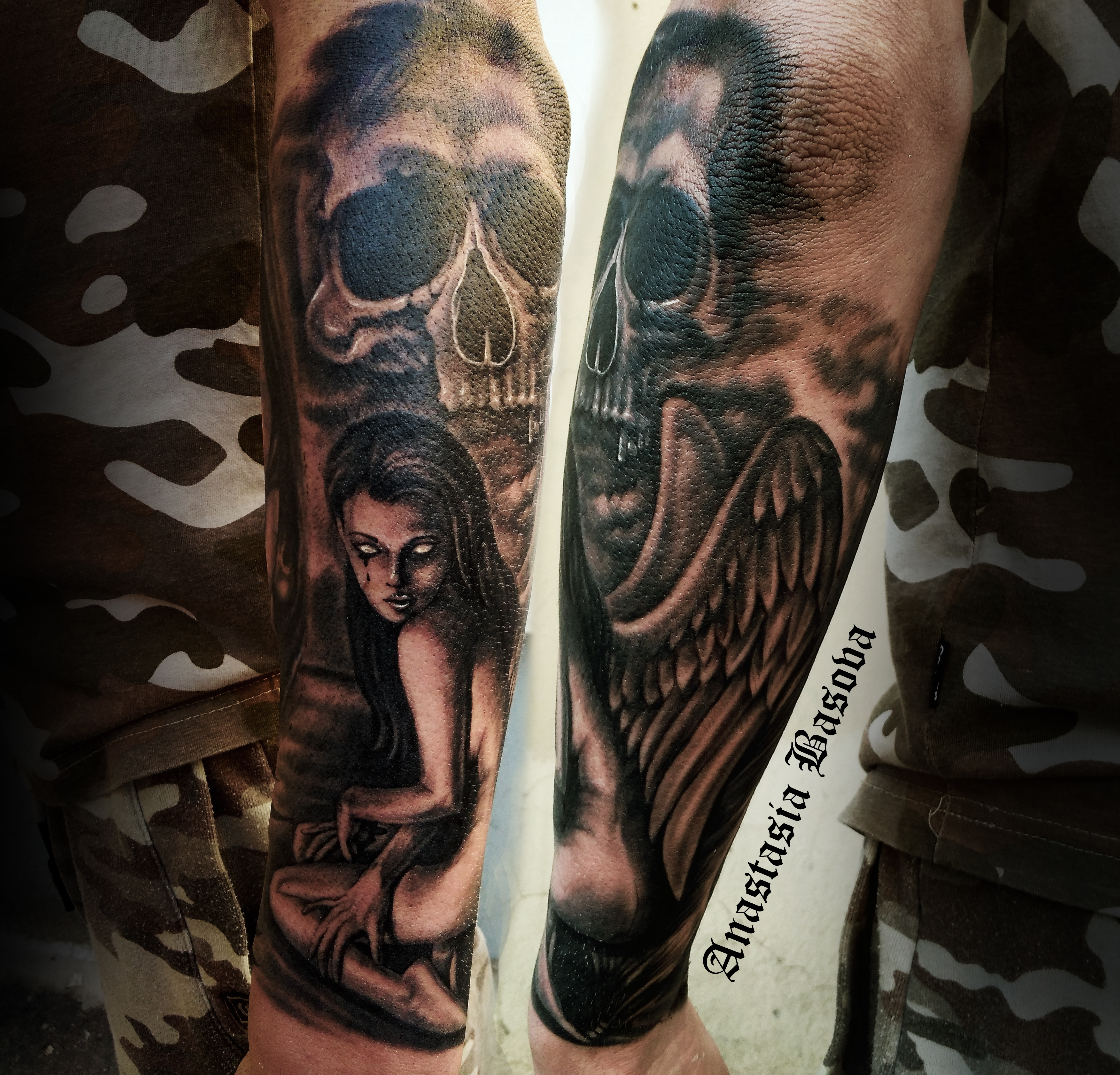 Фотография татуировки под названием «падший ангел»