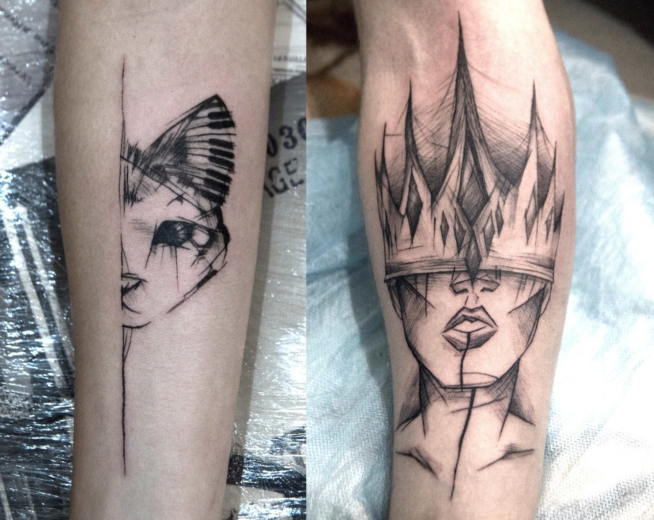 Фотография татуировки под названием «Девушка в короне и кот»