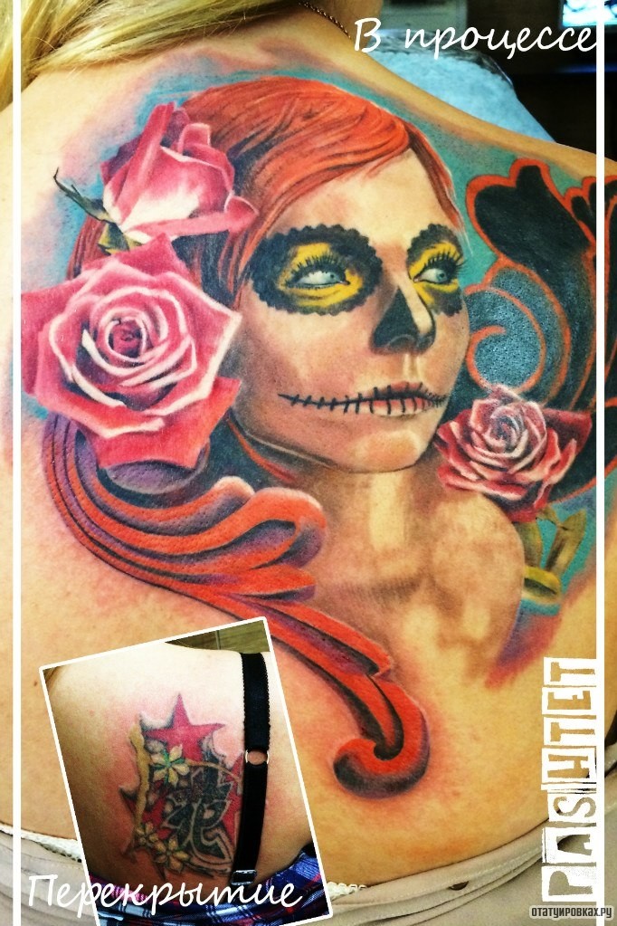 Фотография татуировки под названием «Девушка с розой чикано»