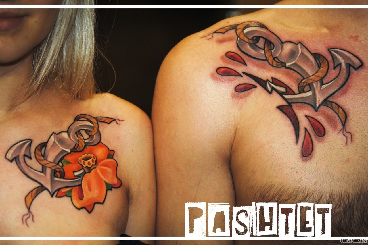 Фотография татуировки под названием «Якорь с цветком»
