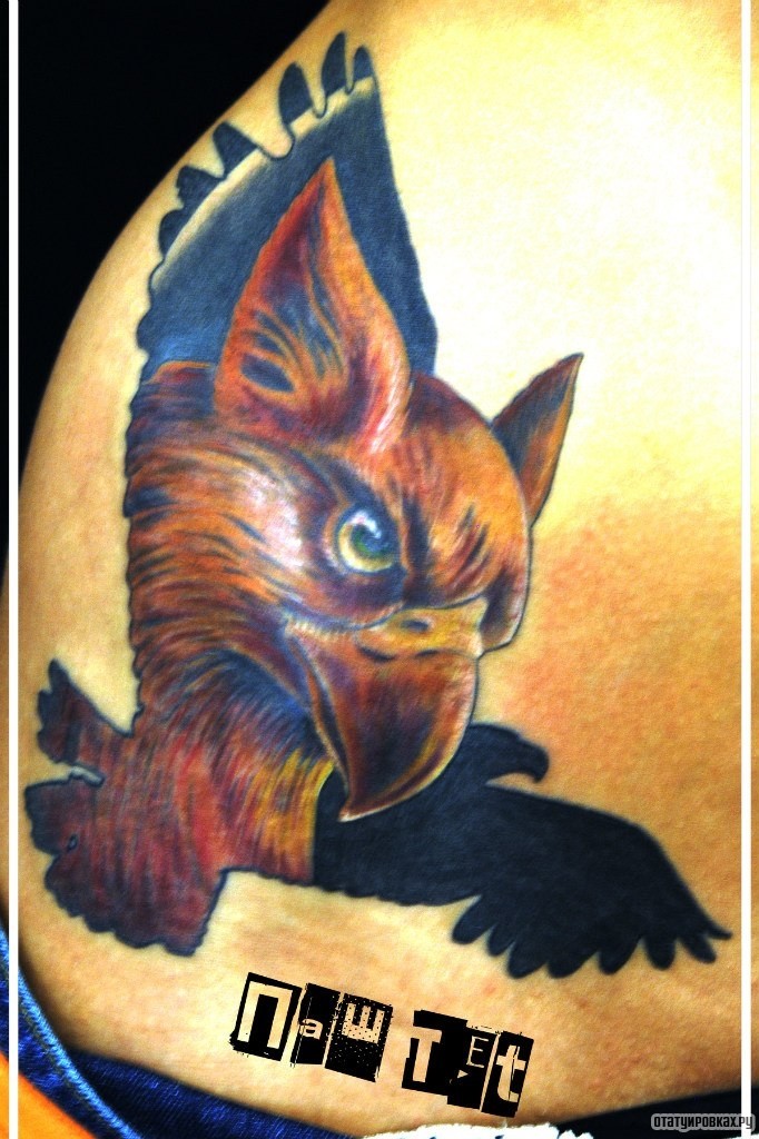 Фотография татуировки под названием «Орел с ушами»