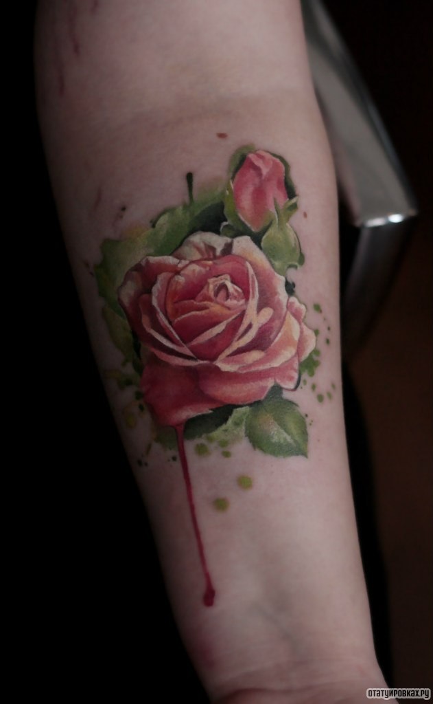 Фотография татуировки под названием «Роза и листья»