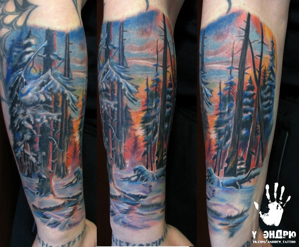 Фотография татуировки под названием «Утро в зимнем лесу тату»