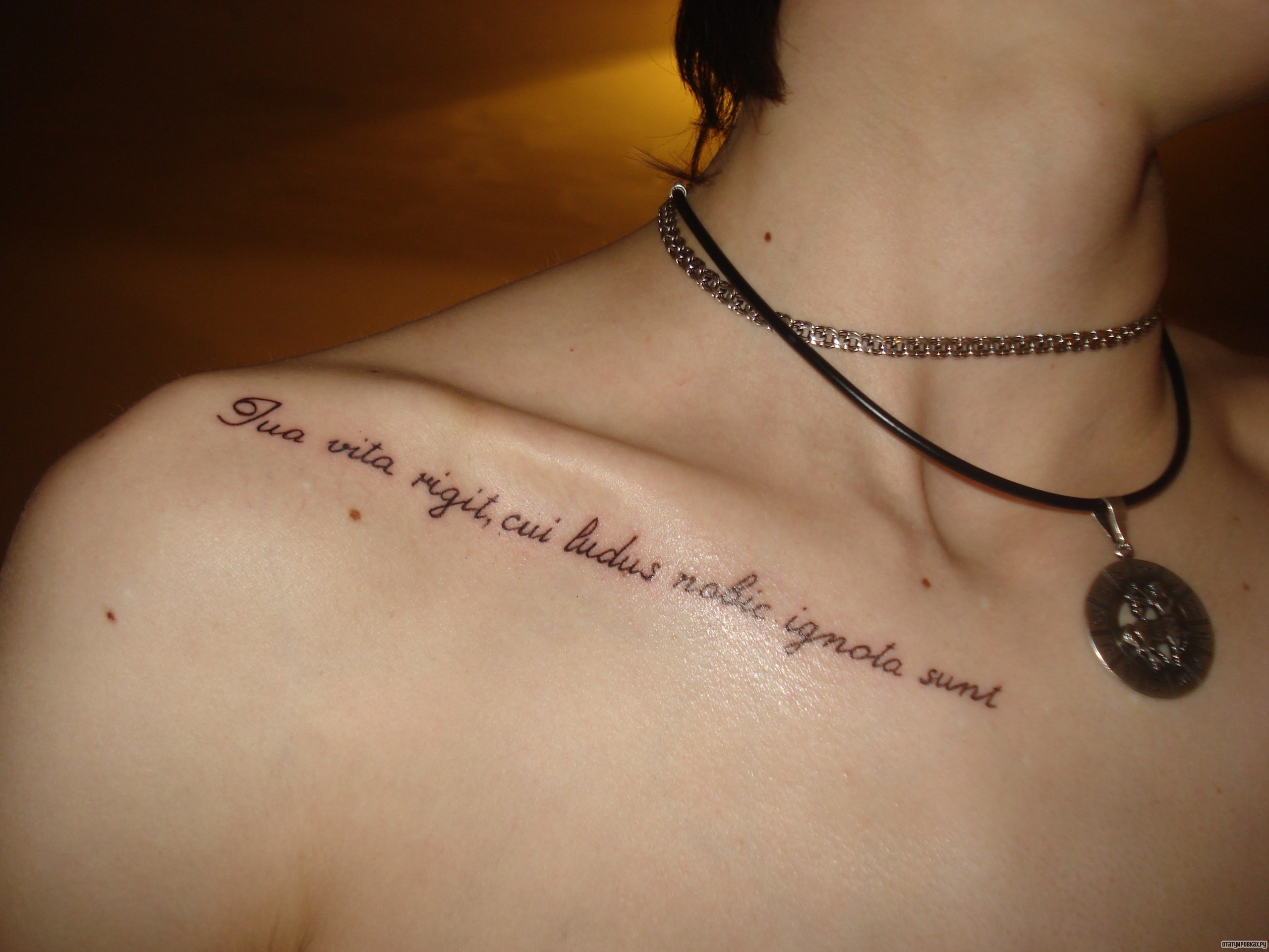 Фотография татуировки под названием «Надпись на ключице»