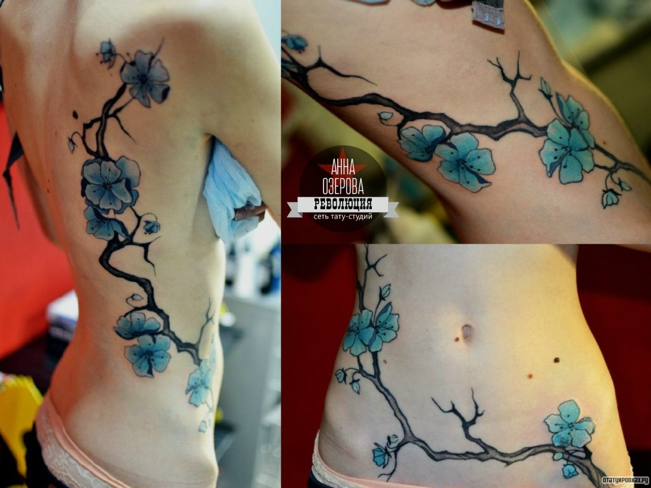 Фотография татуировки под названием «Сакура в голубом цвете»