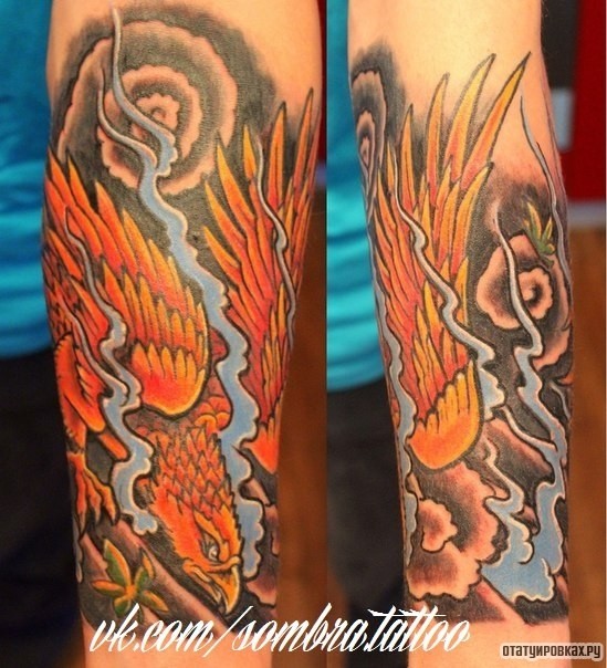 Фотография татуировки под названием «Орел в облаках японская тату»