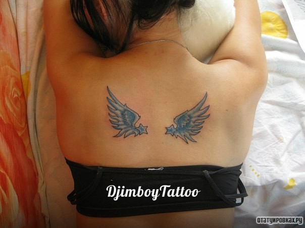 Фотография татуировки под названием «Крылья голубые»