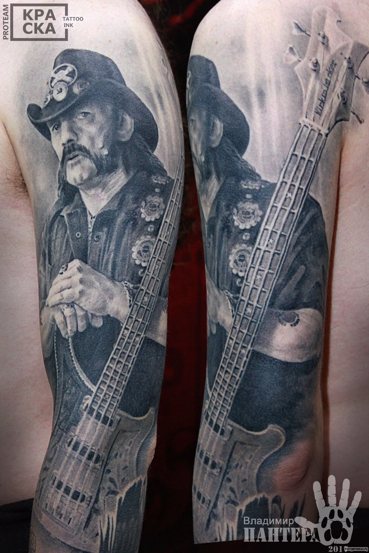 Фотография татуировки под названием «Человек с гитарой»