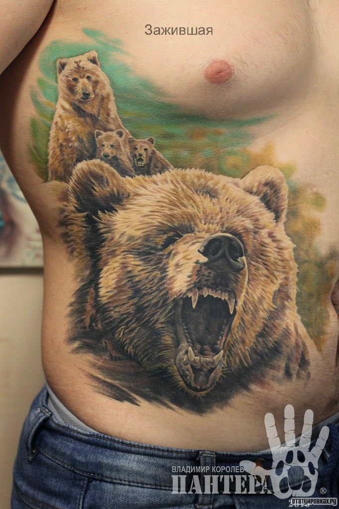 Фотография татуировки под названием «Оскал медведя, охраняет»