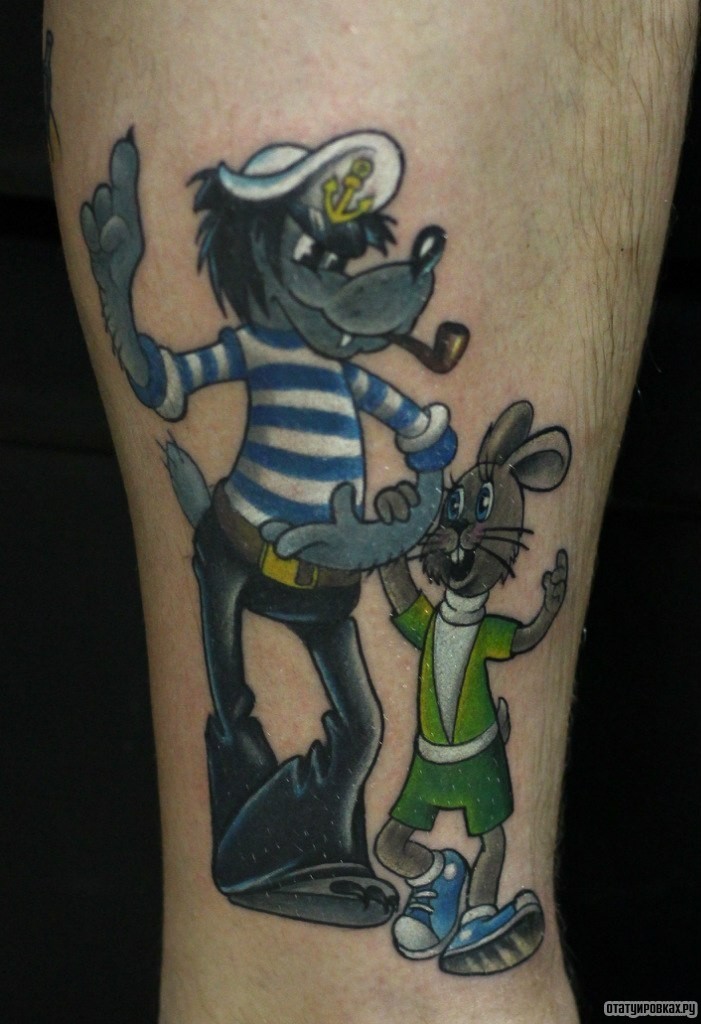 Фотография татуировки под названием «Волк и заяц ну погоди»