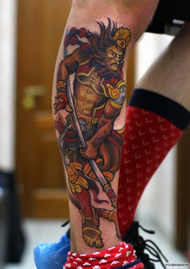 Фотография татуировки под названием «Лев воин»