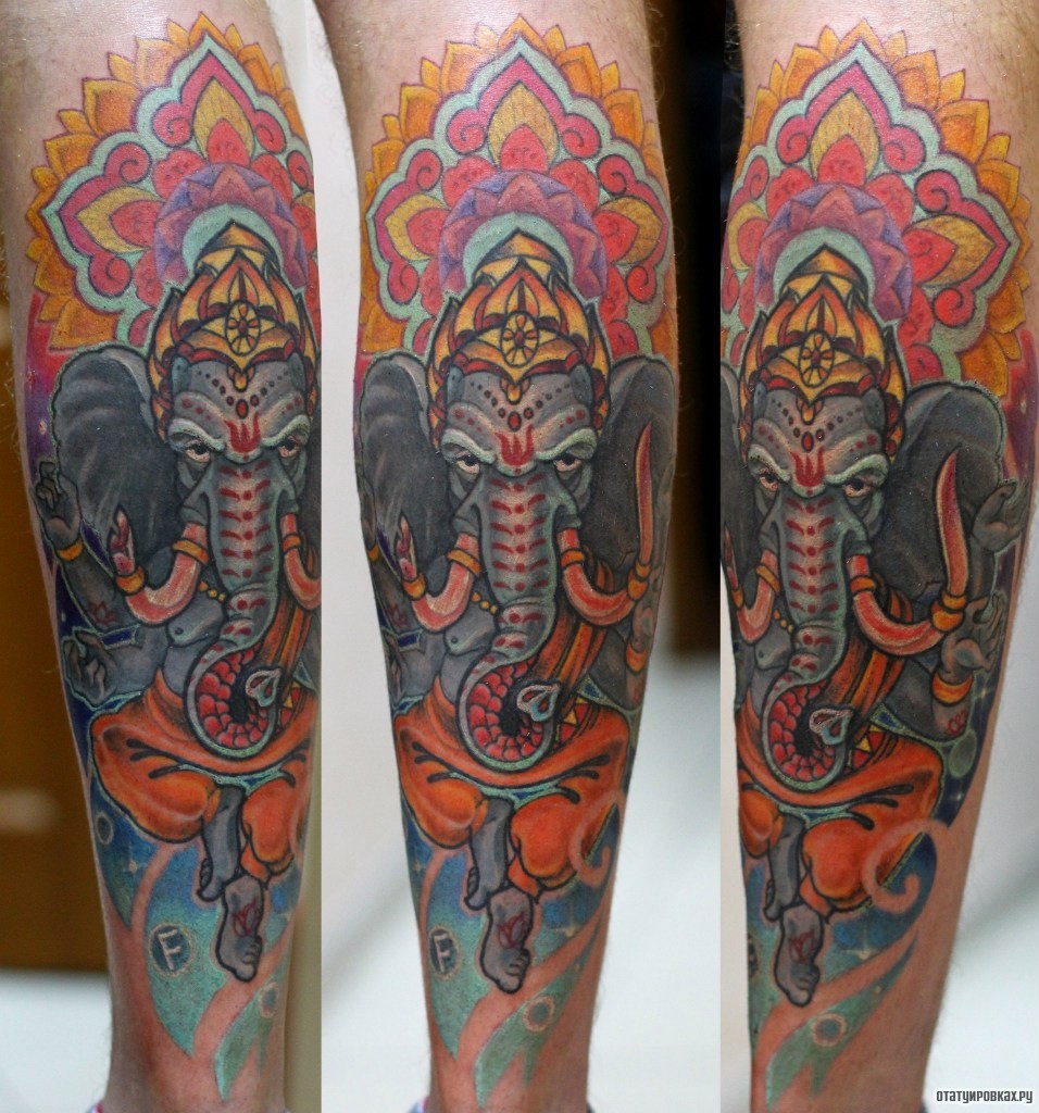Фотография татуировки под названием «Слон ганеша»