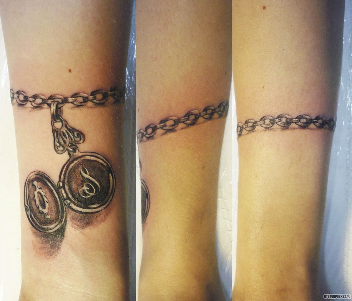 Фотография татуировки под названием «Браслет в виде цепочки и талисман»