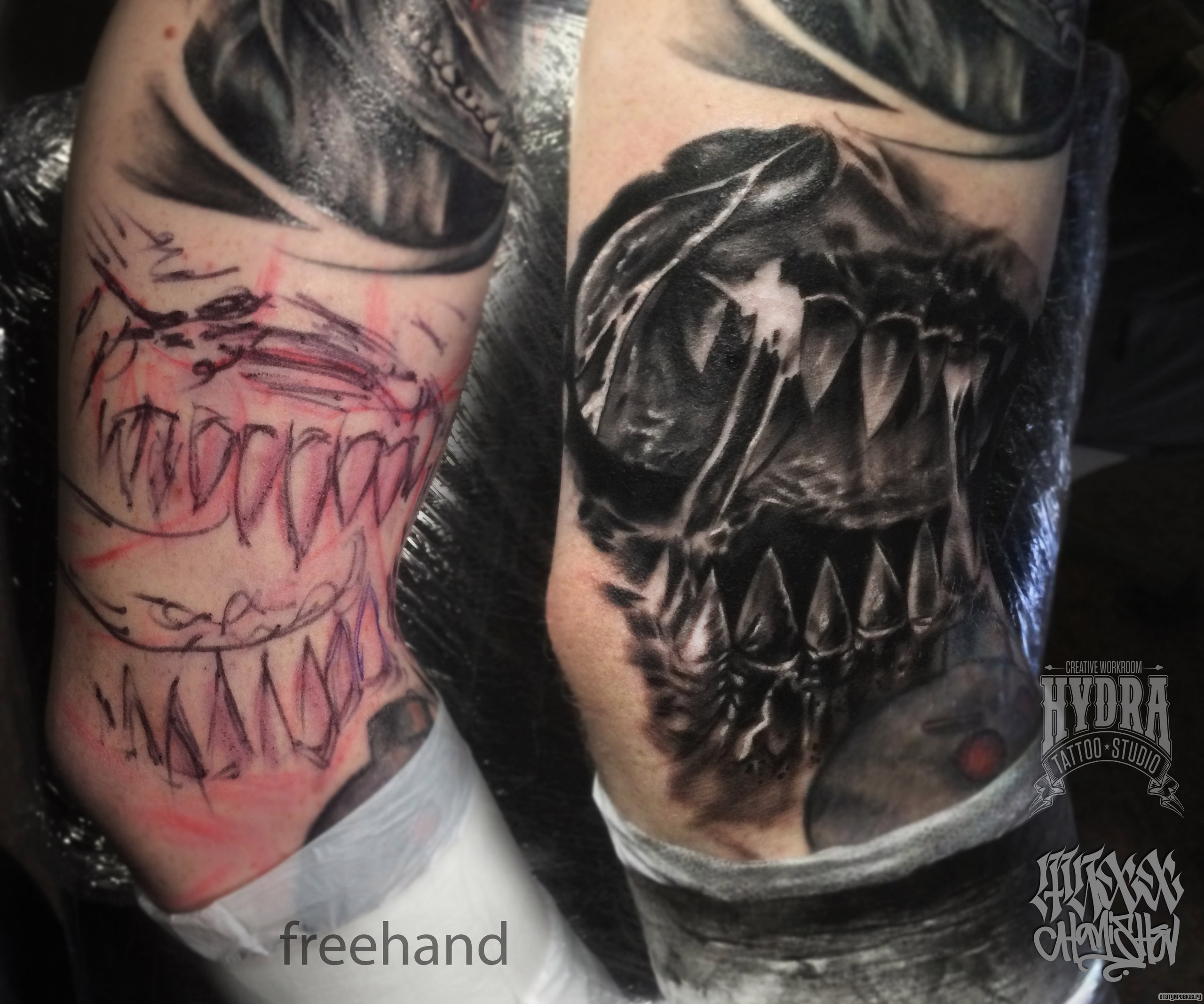 Фотография татуировки под названием «Ужасные челюсти»