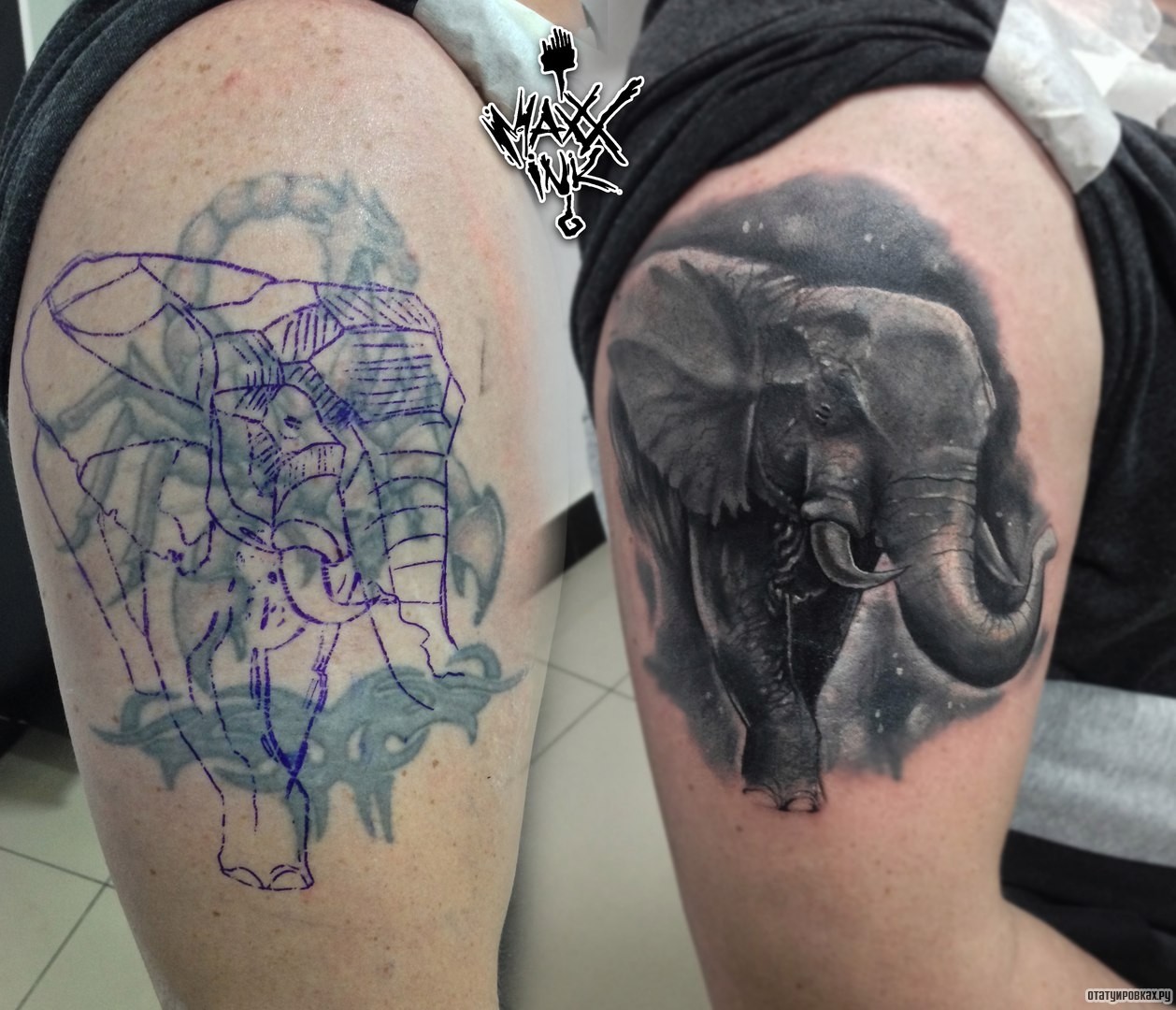 Фотография татуировки под названием «Слон каверап»