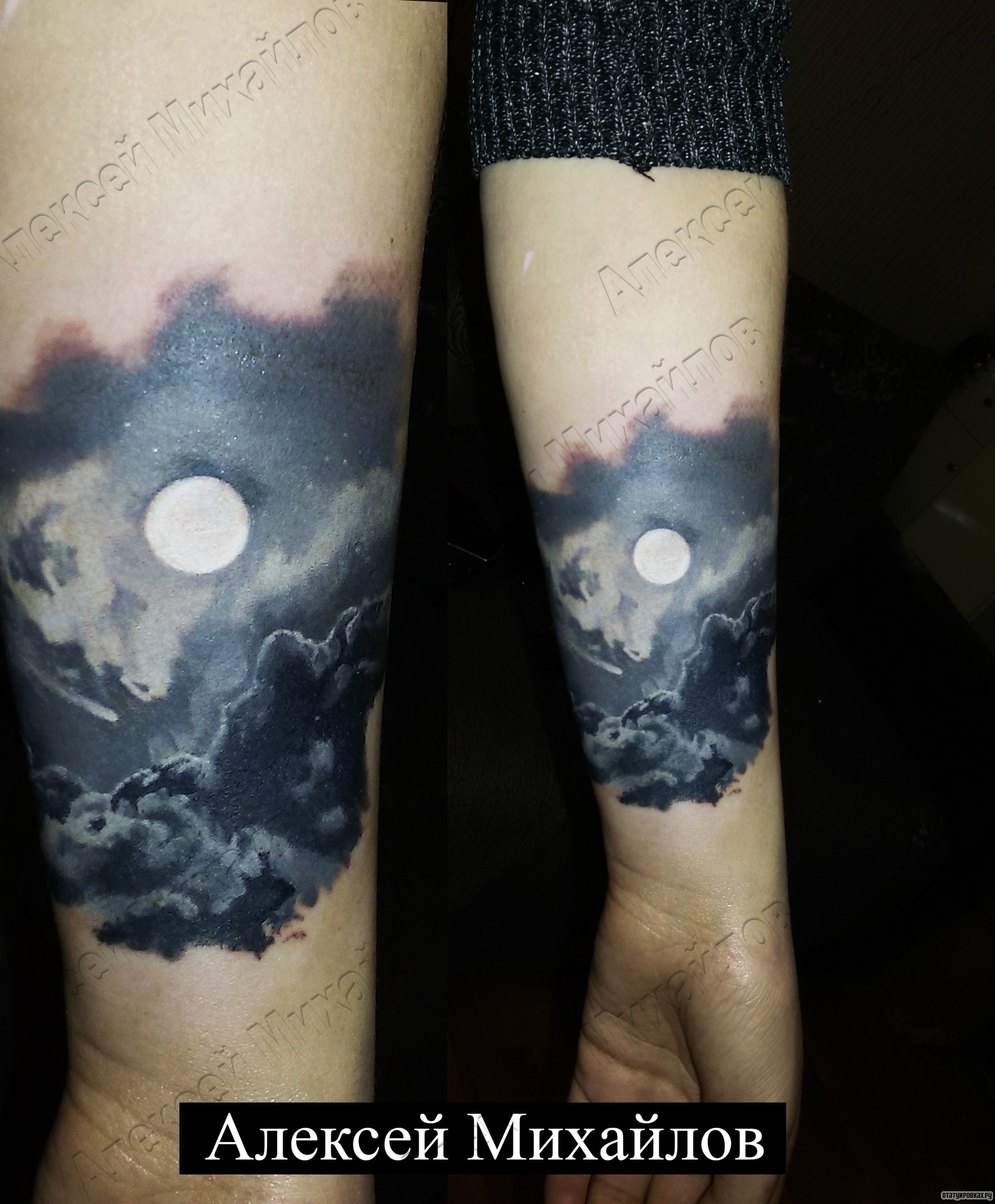 Фотография татуировки под названием «Луна и облака»